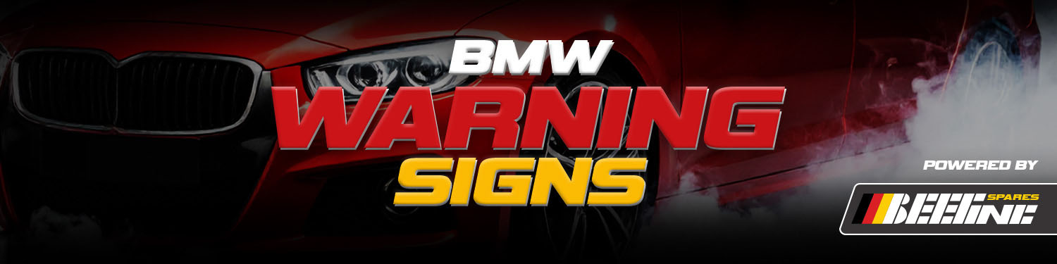 Red BMW with smoke coming from tires and "BMW warning signs" text