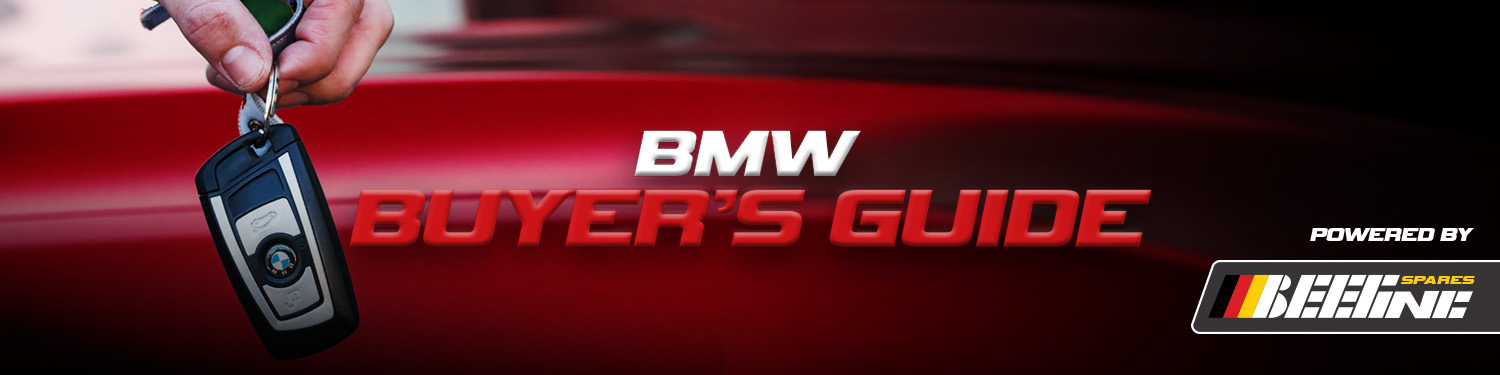 A person's hand holding a set of BMW keys and text reading "BMW buyer's guide"